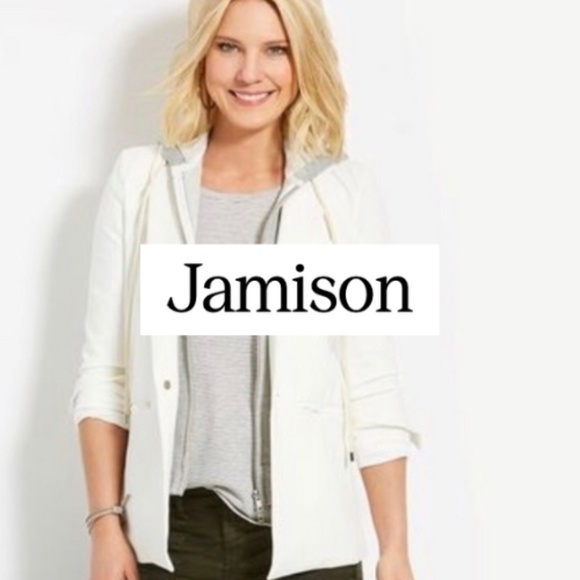 Evereve Jamison White blazer with grey zip out dickey/hoodie, XS,  CB2437 - Picture 1 of 10